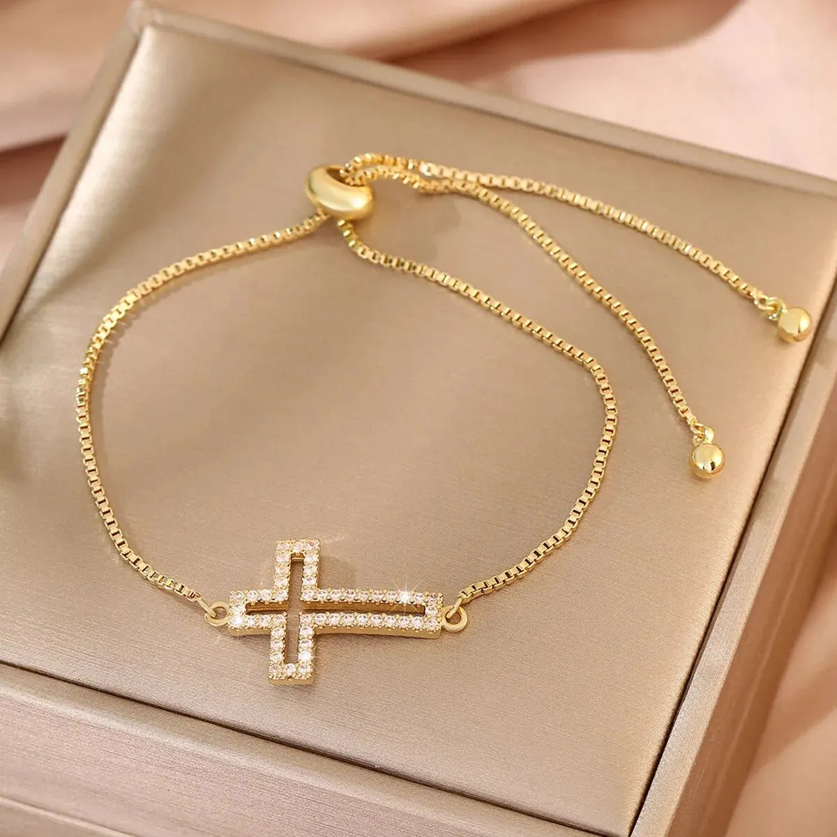 Zirconia Cross Bolo Bracelet