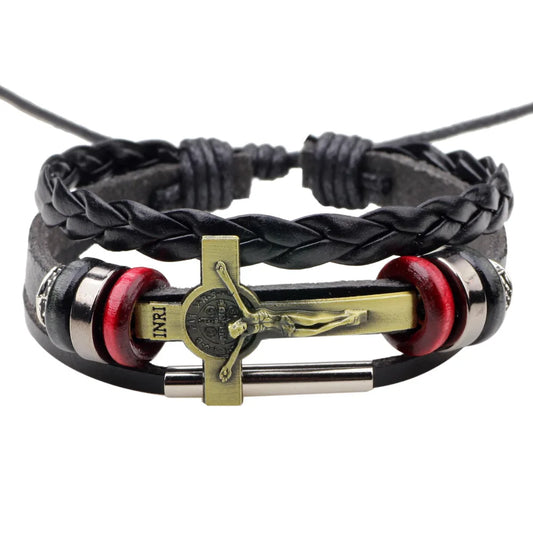 Leather Crucifix Bracelet