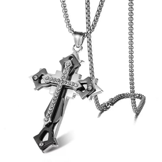1. Collana di alta qualità con croce in acciaio al titanio, anti-scolorimento, catena con ciondolo hip-hop da uomo, imponente e alla moda, nuovo modello elegante da uomo e donna