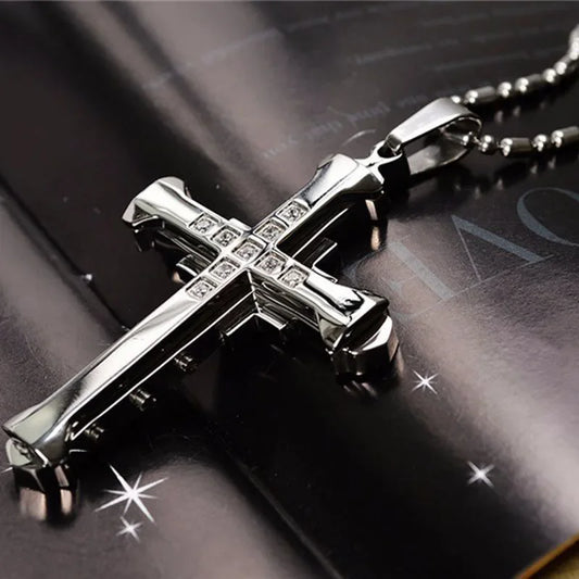 Layered Cross Necklace – Christian Pendant with Sparkling Accents