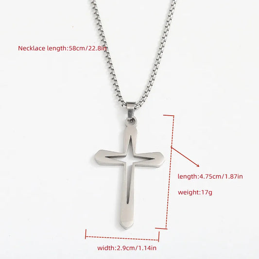 Hollow Cross Necklace – Stainless Steel Christian Pendant