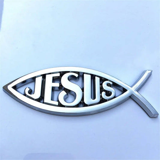 JESUS Fish Chrome Christian Badge