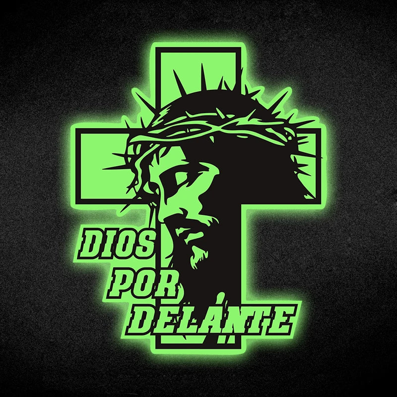 Calcomanía de cruz neón brillante de Dios