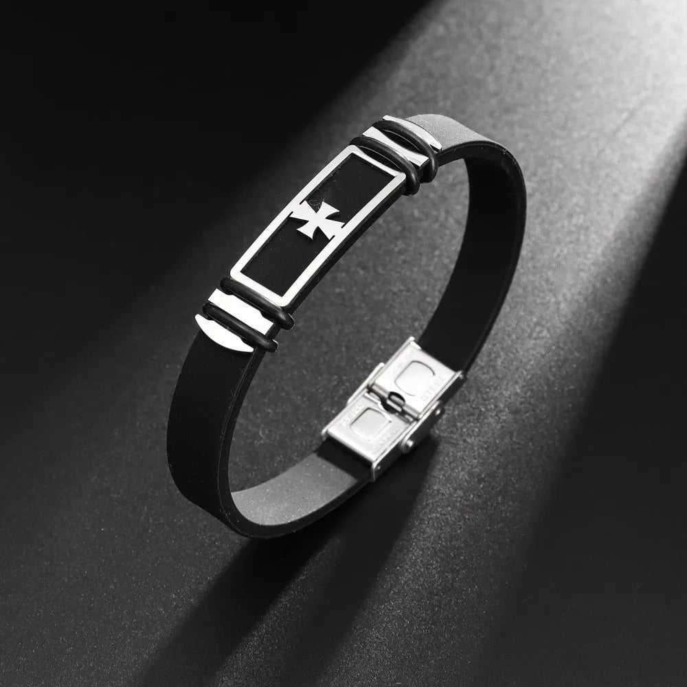 Men's Christian Cross Silicone Cuff Bracelet