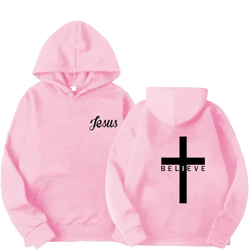 Sudadera con capucha «Cree en la cruz de Jesús»