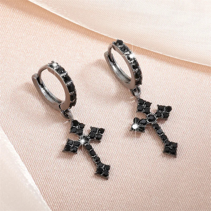1. Klassische Ohrringe mit Kreuz und Kristall im Point-Drill-Stil, austauschbar, in edlem Weiß, für Damen und Herren, Hip-Hop-Partyschmuck, Geschenk