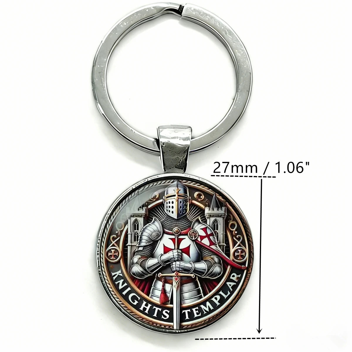 Schlüsselanhänger mit mittelalterlichem Ritter und von den Tempelrittern inspiriertem Motiv