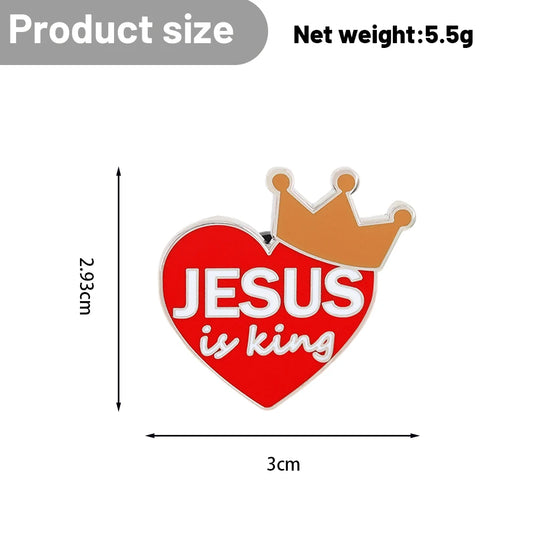 Alfinete Jesus é Rei – Broche esmaltado com coração vermelho e coroa