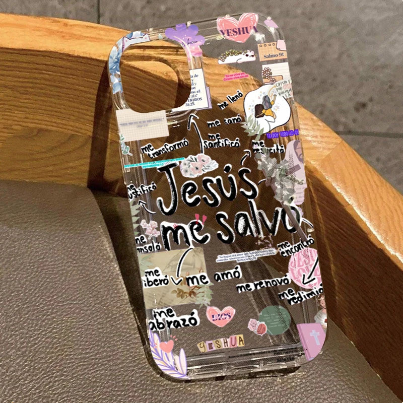 Funda de teléfono cristiana transparente decorativa