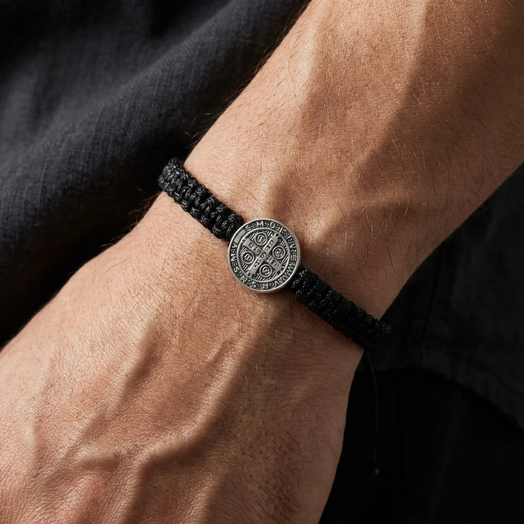 Saint Benedict Cord Bracelet – Black Braided Band