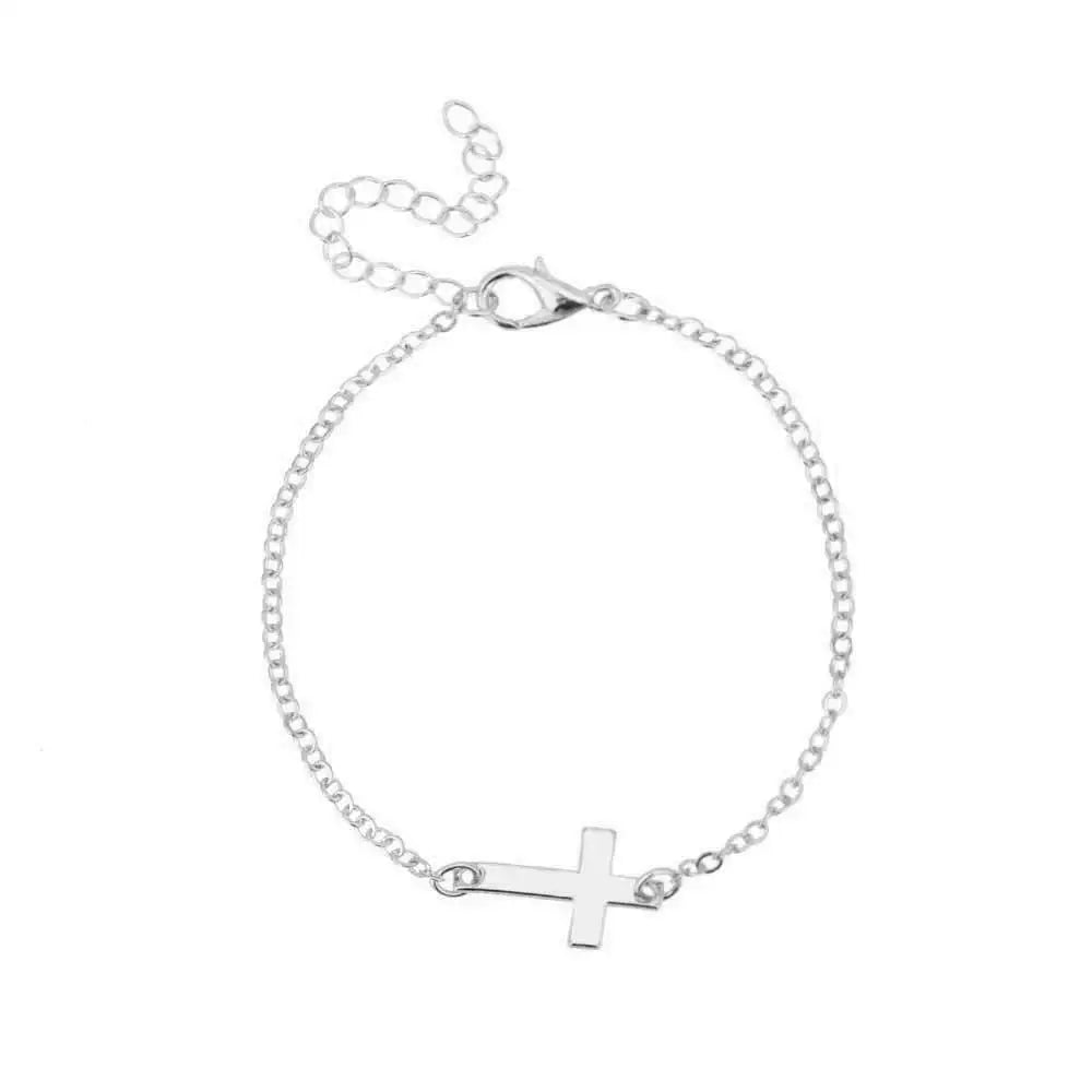Minimalist Chain Bracelet with Sideways Cross