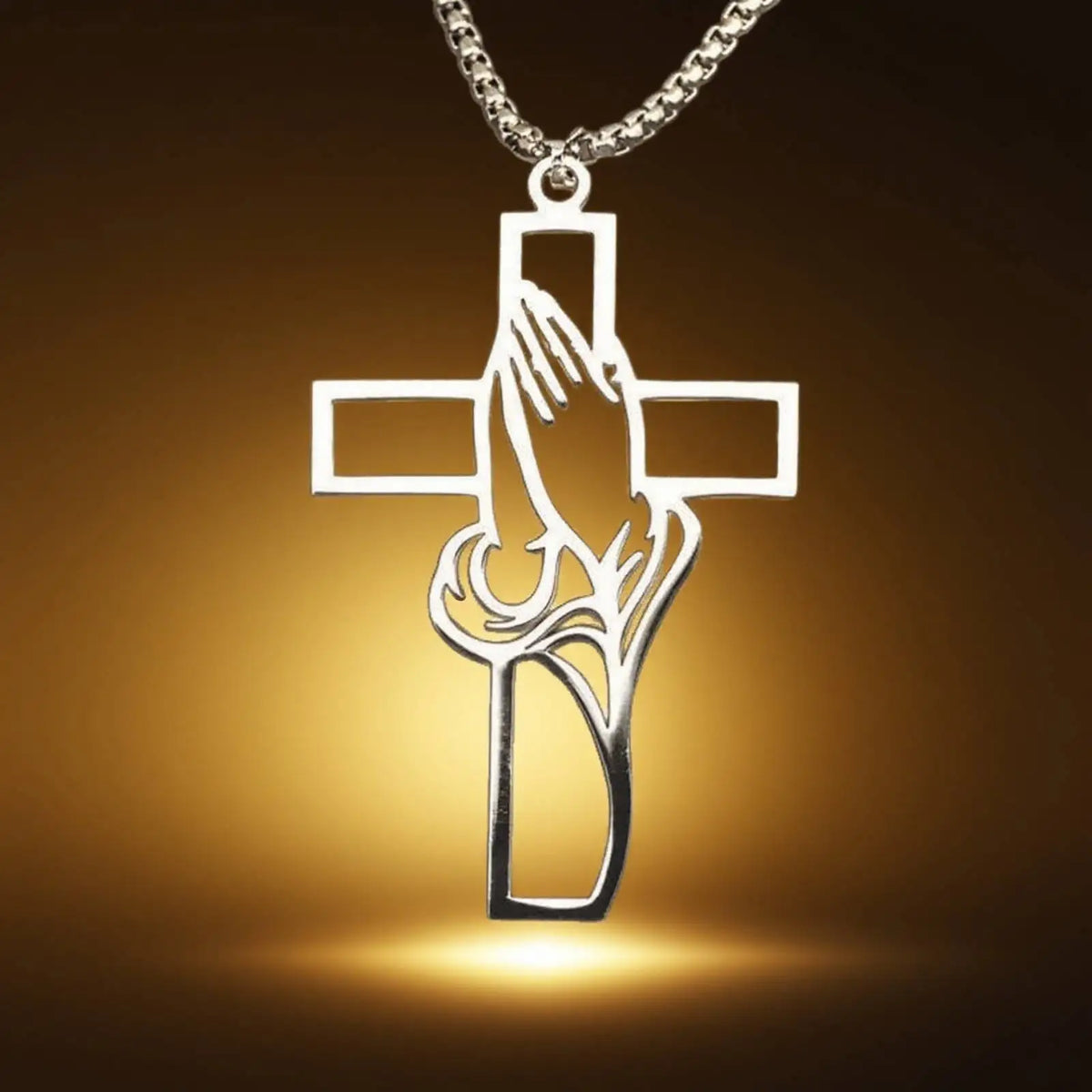 1. Halskette mit betenden Händen und Kreuzanhänger für Damen und Herren, christlicher Edelstahlschmuck als Geschenk