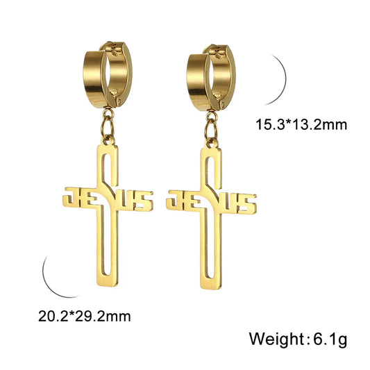 Cross Dangle Hoop Earrings