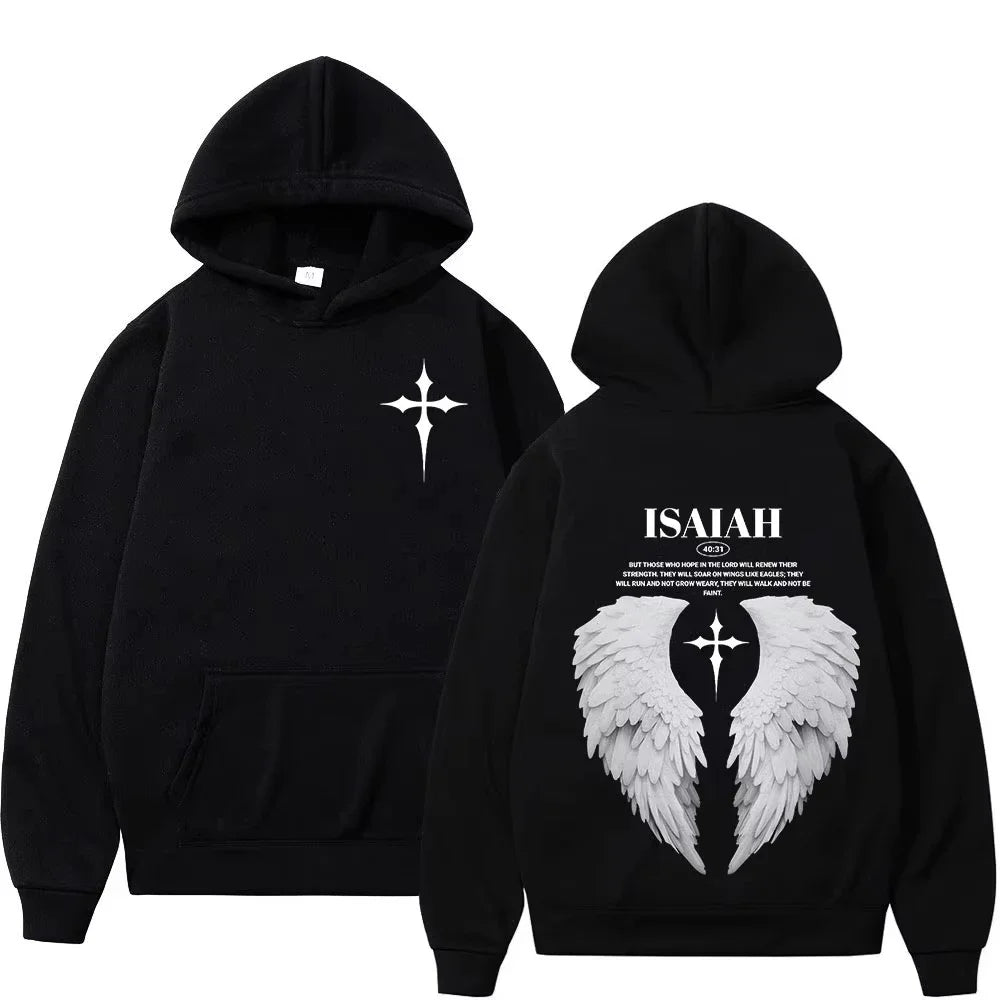 Sudadera con capucha y cruz de alas angelicales