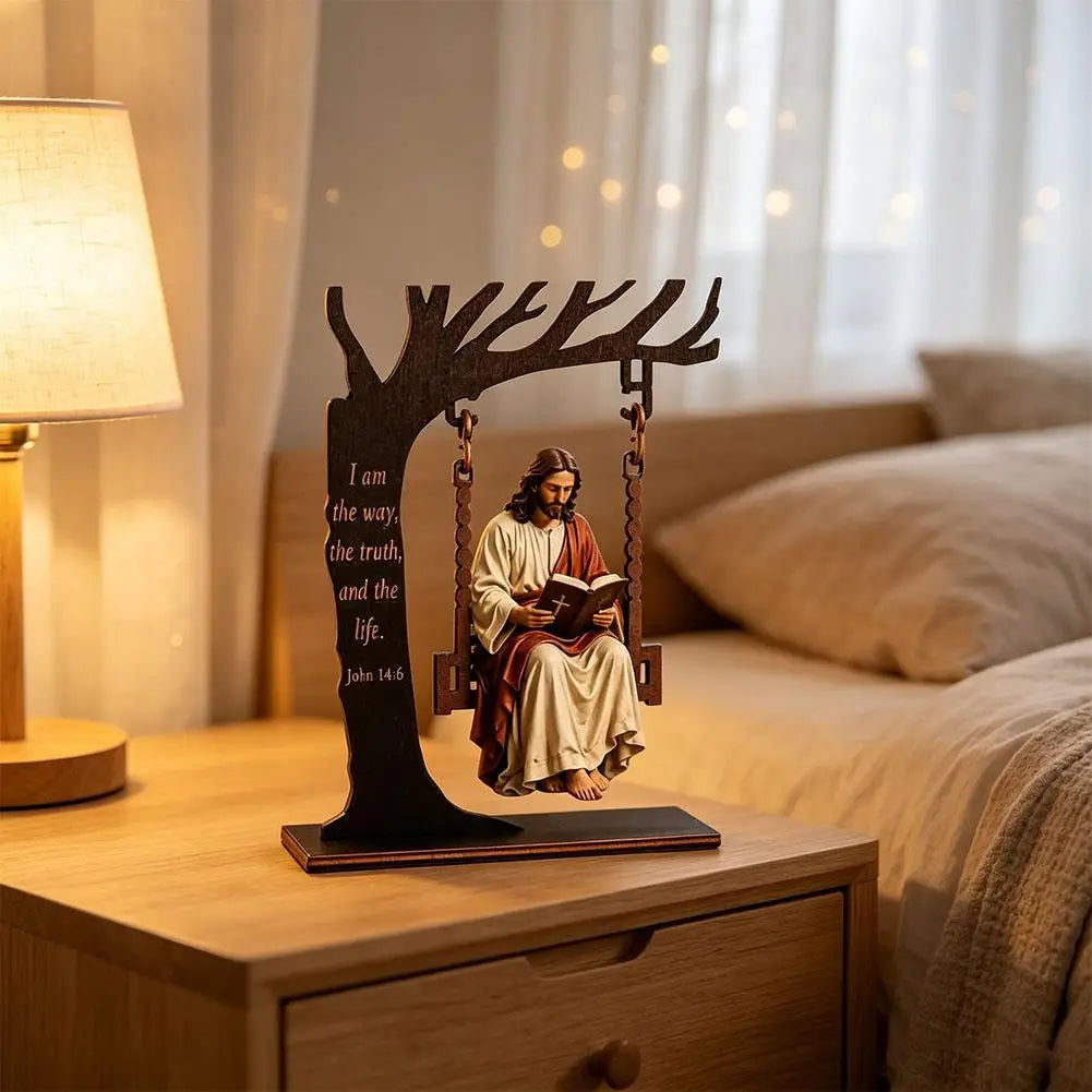 Religious Tabletop Ornament, Bible Reading Scene