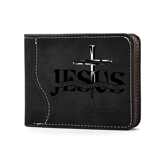 Carteira cristã – Estampa de cruz de Jesus e compartimentos para cartões