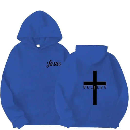 Sudadera con capucha «Cree en la cruz de Jesús»