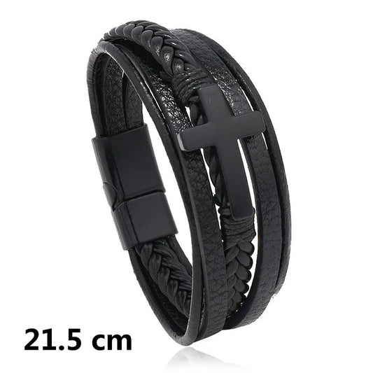 Multi-Layered Leather Cross Magnetic Bracelet