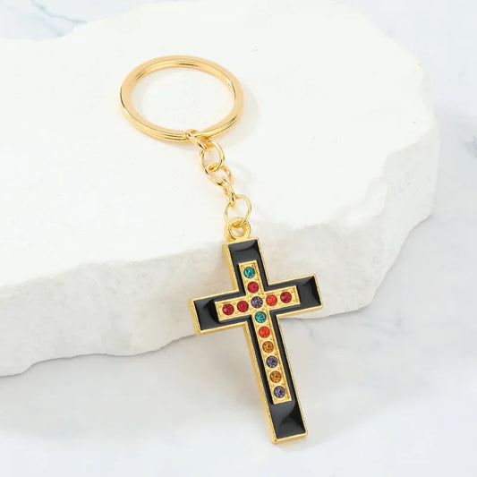 Colección de llaveros con cruz de diamantes de imitación de colores