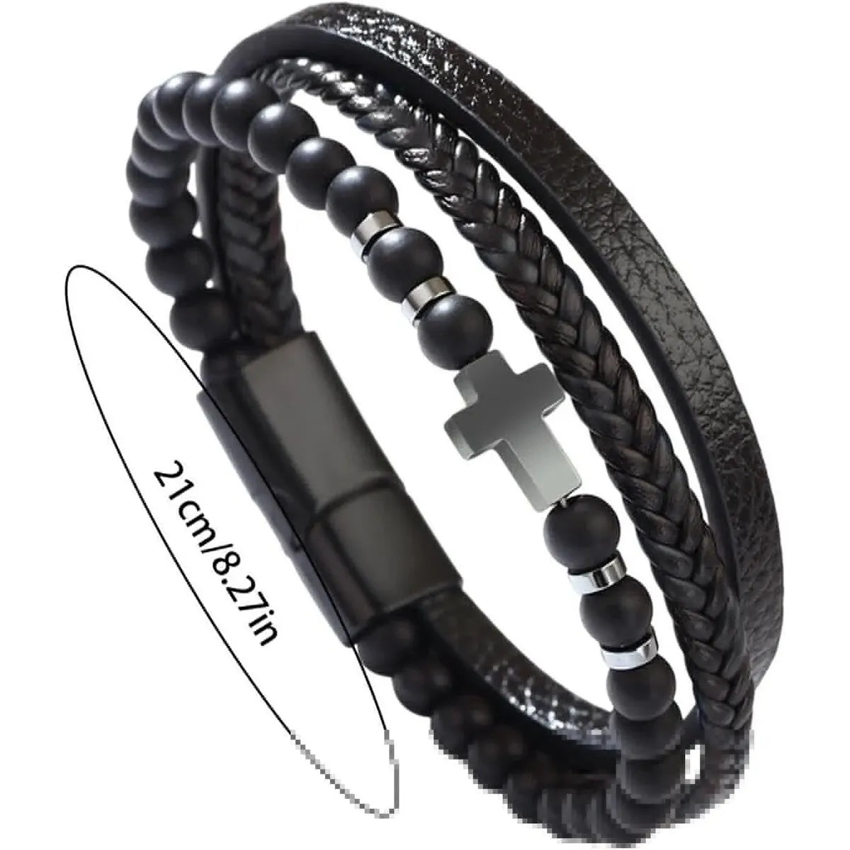 Men's Christian Cross Stone Bead Bracelet