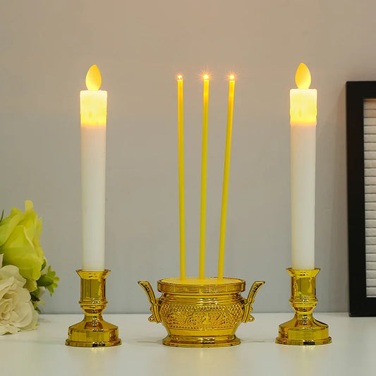 Juego de velas cónicas LED con soporte