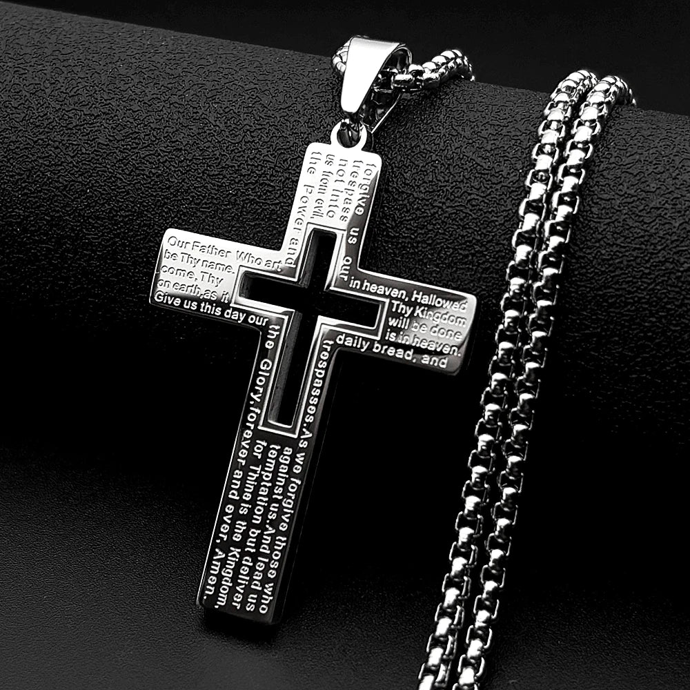 Collana con croce del Padre Nostro e catena box da 60 cm