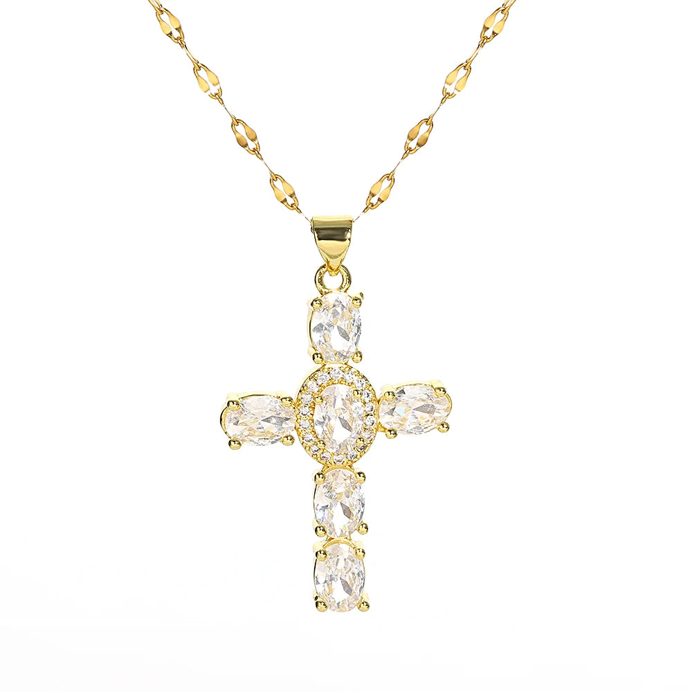 Gold-Tone Zirconia Cross Necklace