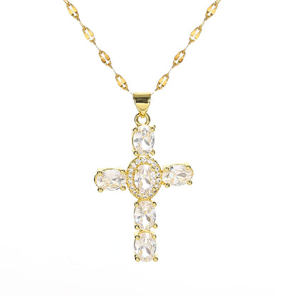 Gold-Tone Zirconia Cross Necklace