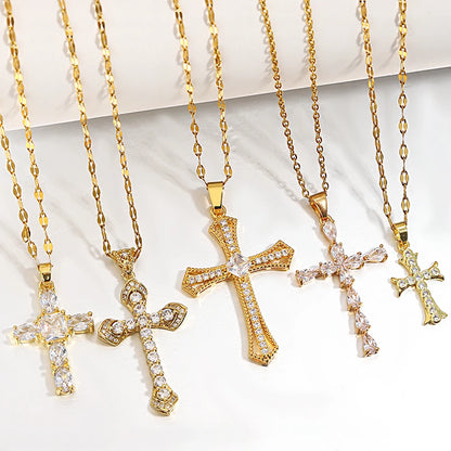 Gold-Tone Zirconia Cross Necklace