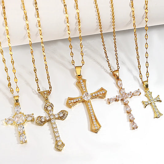 Gold-Tone Zirconia Cross Necklace