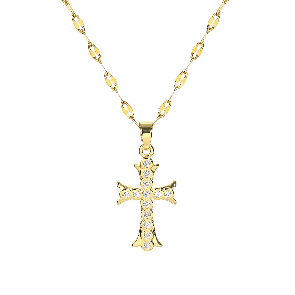 Gold-Tone Zirconia Cross Necklace