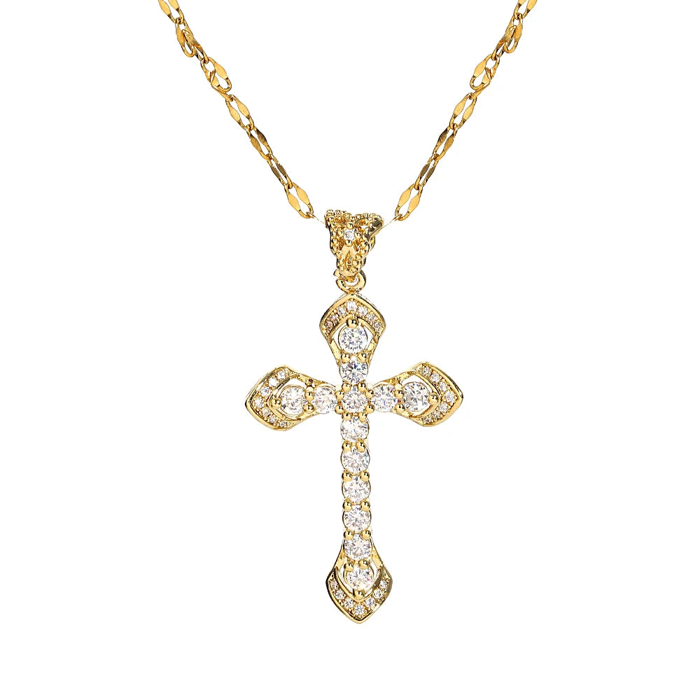 Gold-Tone Zirconia Cross Necklace