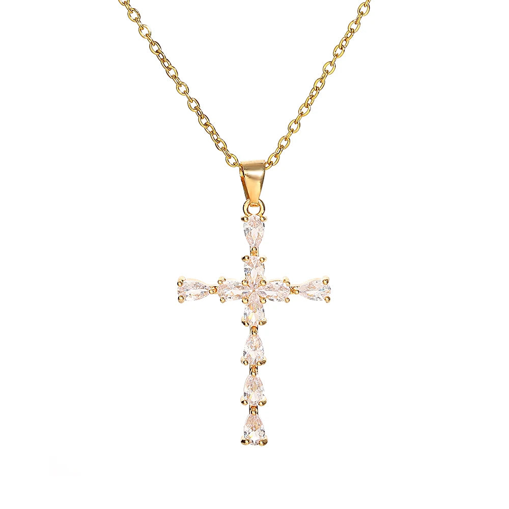 Gold-Tone Zirconia Cross Necklace