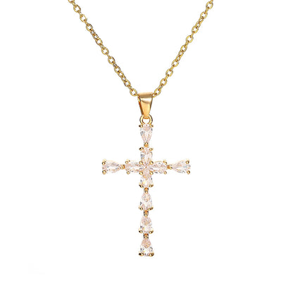 Gold-Tone Zirconia Cross Necklace