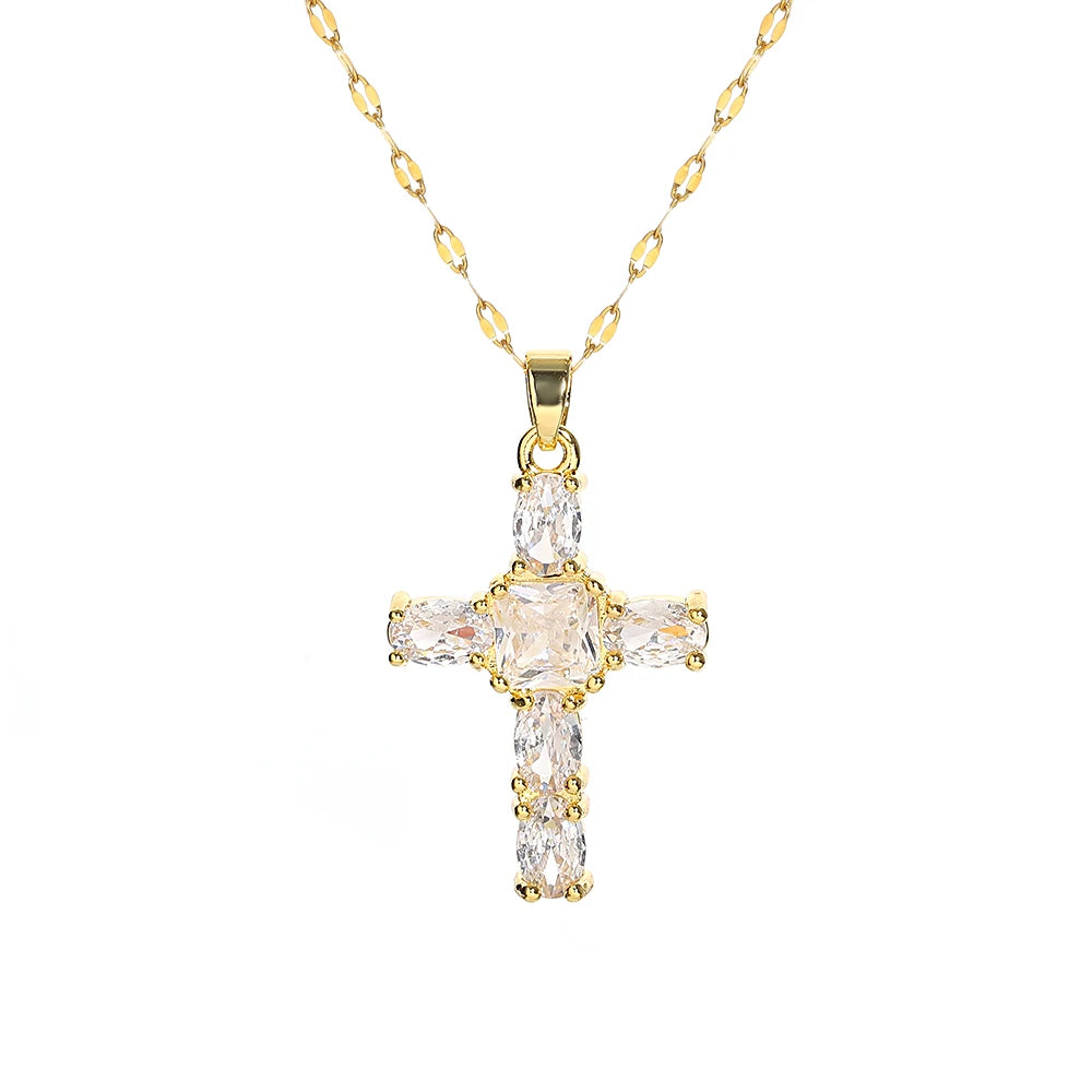 Gold-Tone Zirconia Cross Necklace