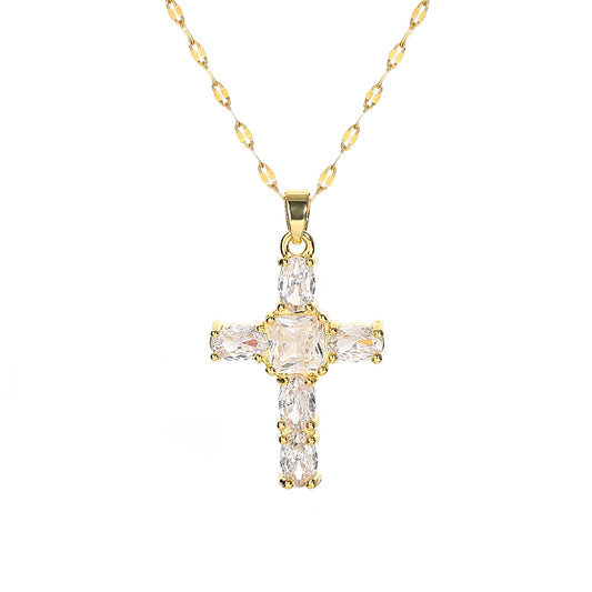 Gold-Tone Zirconia Cross Necklace