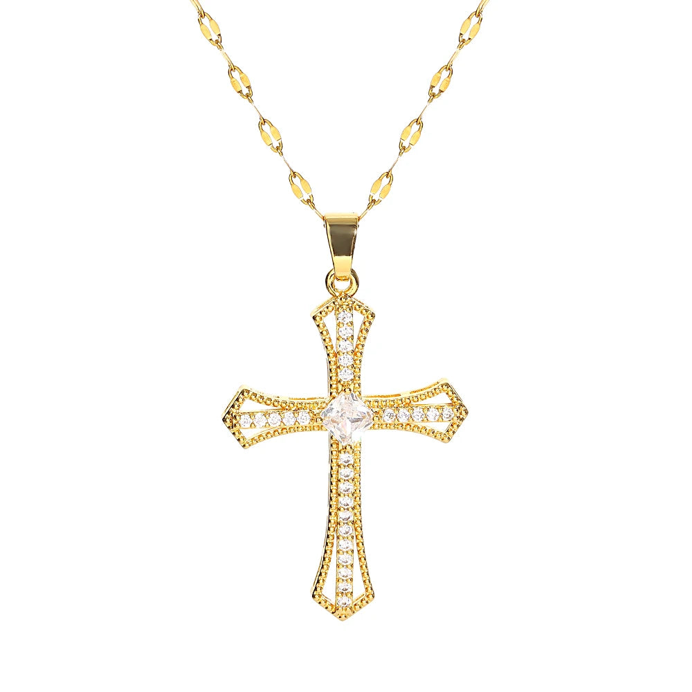 Gold-Tone Zirconia Cross Necklace