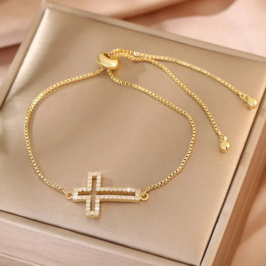 Zirconia Cross Bolo Bracelet