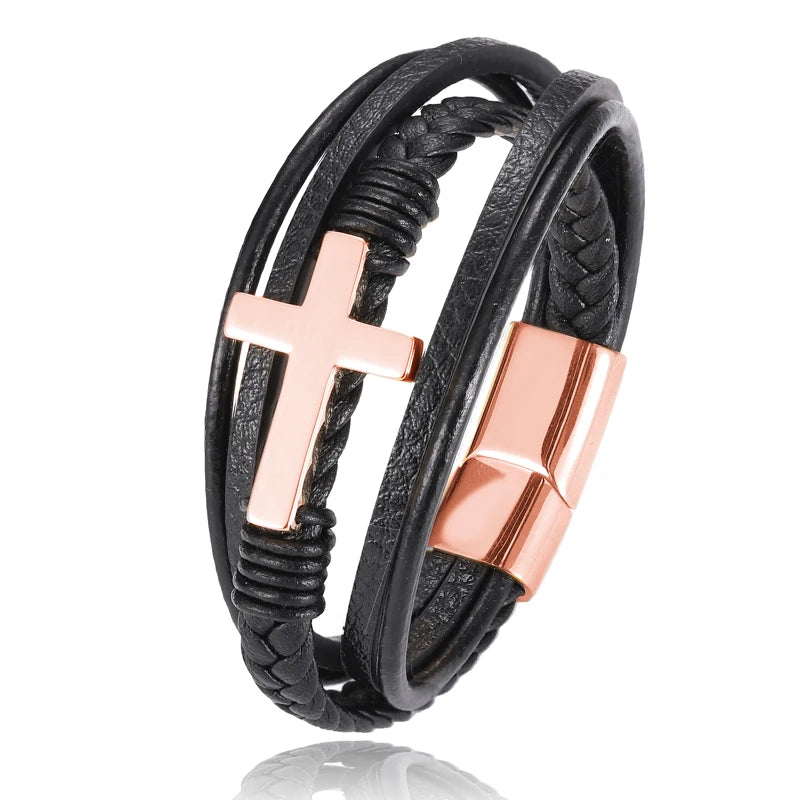 Bold Multi-Layered Cross Magnetic Bracelet