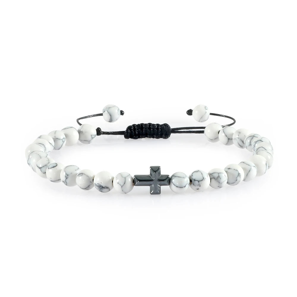 Verstellbares Perlenarmband mit Kreuz und geflochtener Kordel