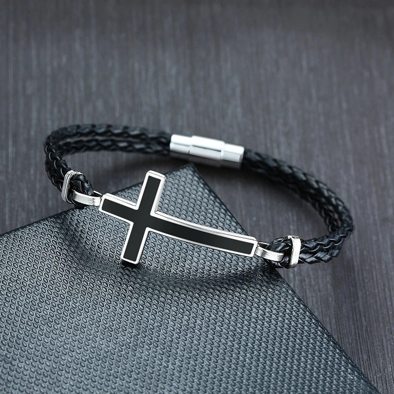 Pulseira Cruz Trançada Preta