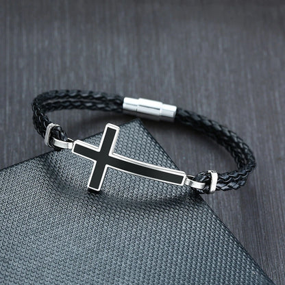 Pulseira Cruz Trançada Preta