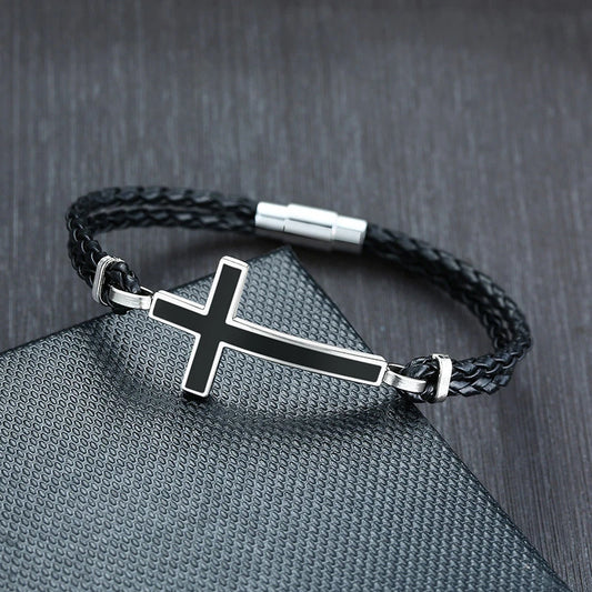 Pulseira Cruz Trançada Preta