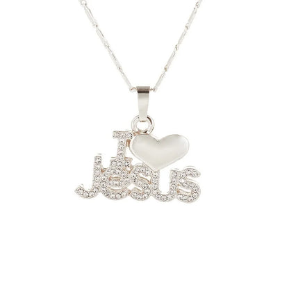 I Love Jesus Heart Necklace with Sparkling Lettering