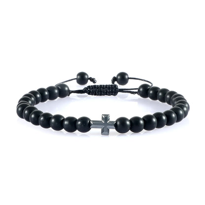 Verstellbares Perlenarmband mit Kreuz und geflochtener Kordel