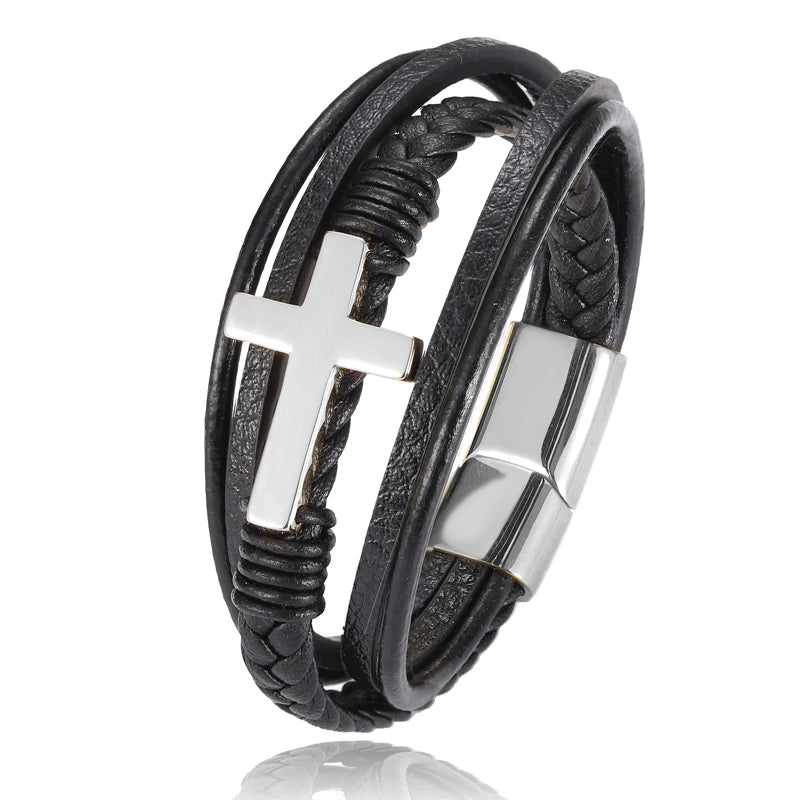 Bold Multi-Layered Cross Magnetic Bracelet
