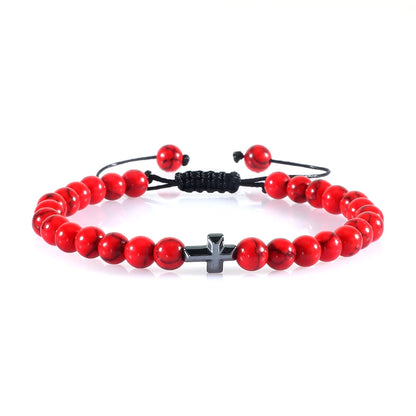Verstellbares Perlenarmband mit Kreuz und geflochtener Kordel