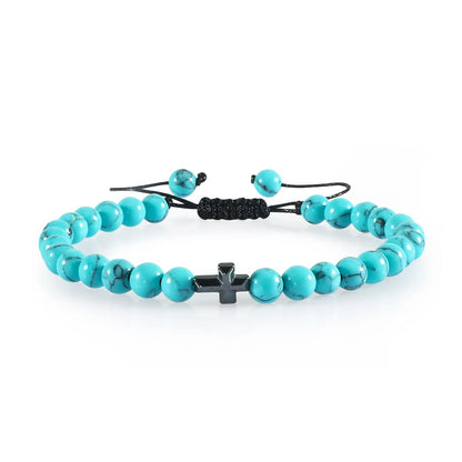 Verstellbares Perlenarmband mit Kreuz und geflochtener Kordel