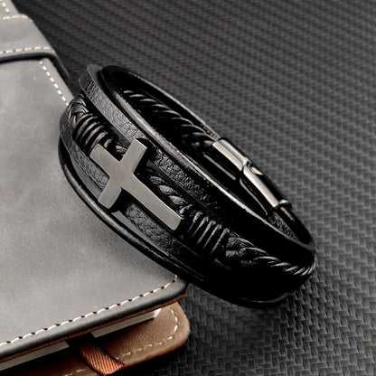 Bold Multi-Layered Cross Magnetic Bracelet