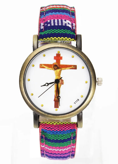 Crucifixion Woven Band Watch